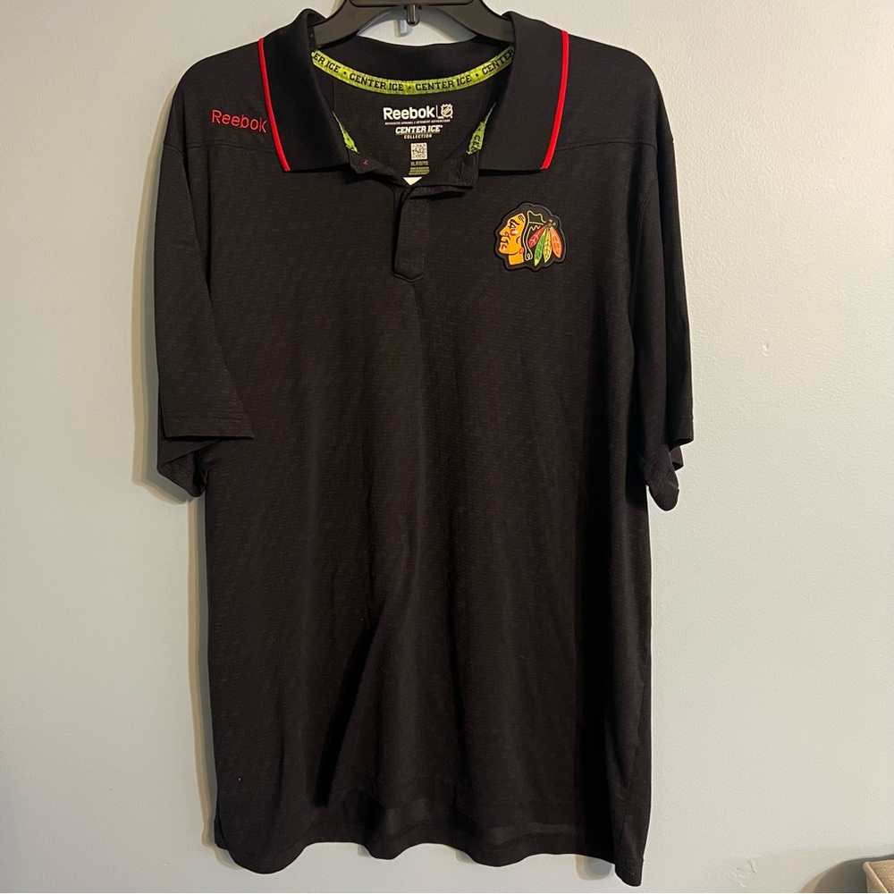 CHICAGO BLACKHAWKS NHL Men's XL Reebok Center Ice polo Official gear Black/Red